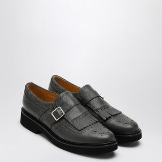 Grey Leather Shoes With Buckle And Fringes - By Baano