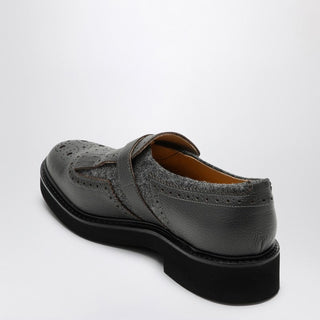 Grey Leather Shoes With Buckle And Fringes - By Baano