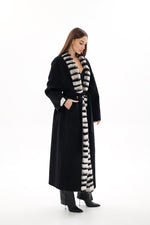 Genuine  French Orylag Fur Italian Cashmere Wool Coat