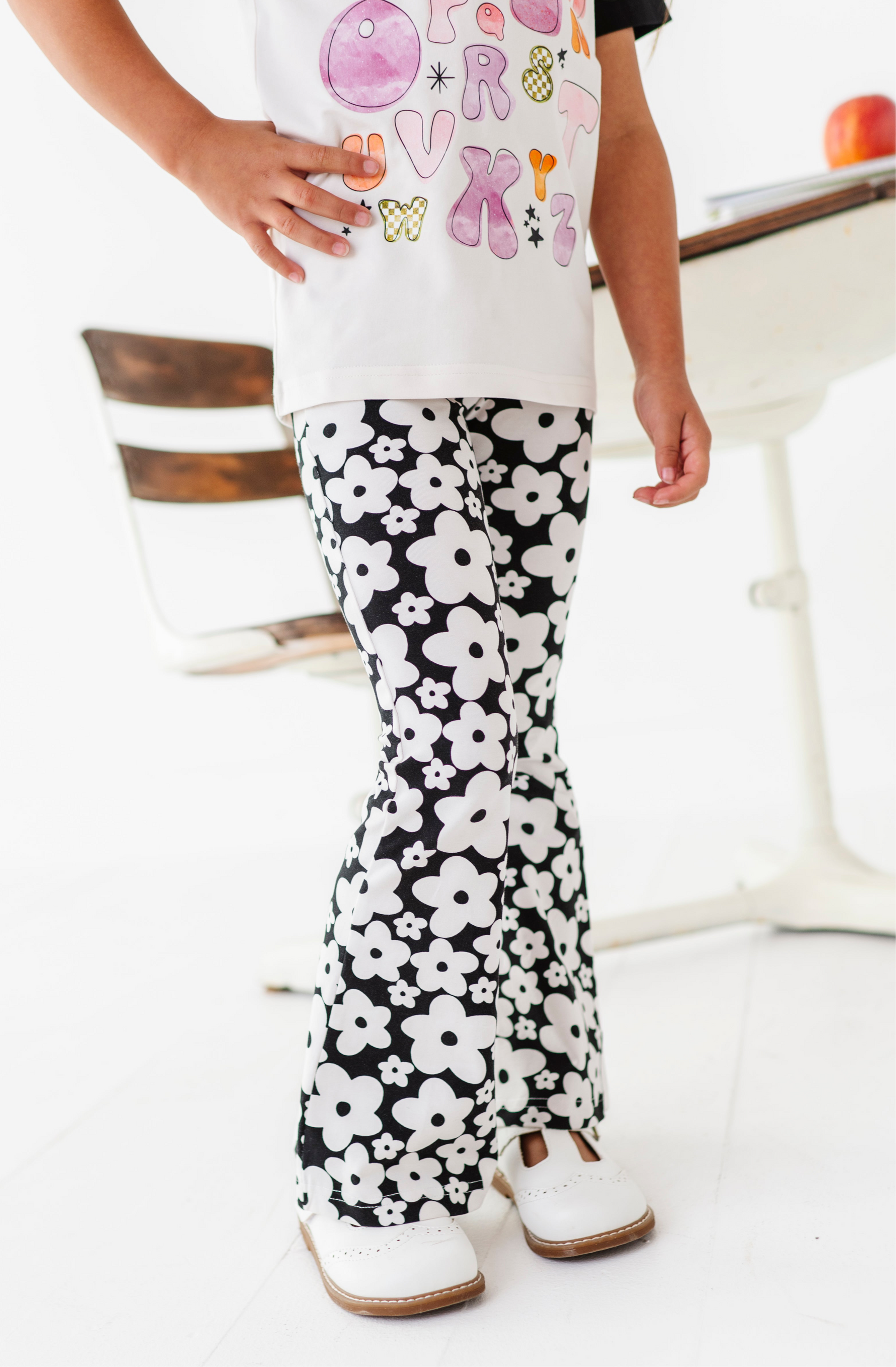 Retro Black and White Floral Flares - By Baano