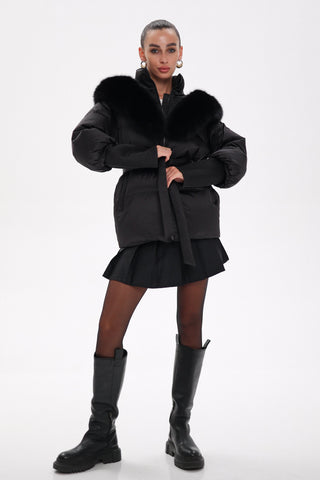 Pre-Order. Re-Stock Ships October 20. Amanda Genuine Fur Trim Down Fill Coat - By Baano