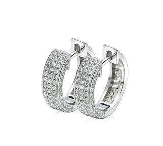 Amy and Annette 18K White Gold Plated Pavé Huggie Earrings with Crystals