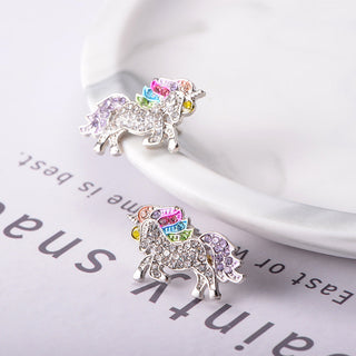 18K White Gold Multi-Colored Unicorn Stud Earrings with crystals from Swarovski