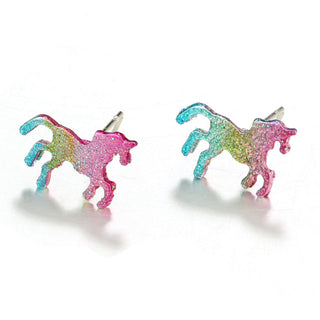 Unicorn Multi- Color Earrings in 14K White Gold