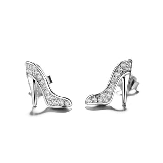 Sterling Silver Minimalist Stiletto Stud Earrings with Crystals