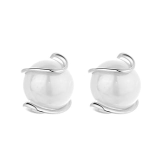 14K Gold Cultured Pearls over Sterling Silver Pearl and Caged Stud Earrings