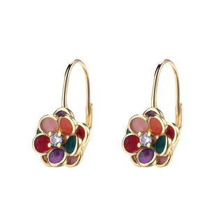 Amy and Annette 14K Gold and Floral Leverback Earrings with crystals from Swarovski