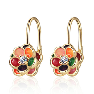 Amy and Annette 14K Gold and Floral Leverback Earrings with crystals from Swarovski
