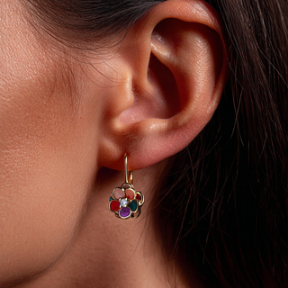 Amy and Annette 14K Gold and Floral Leverback Earrings with crystals from Swarovski