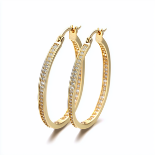 Amy and Annette 14K Gold Hoop Earrings with in and out crystals from Swarovski