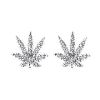 Sterling Silver And 14K Gold Hemp Leaf Earrings with crystals