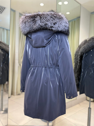 Genuine Silver Fox Fully Lined Hood Rabbit Insulated Parka - By Baano