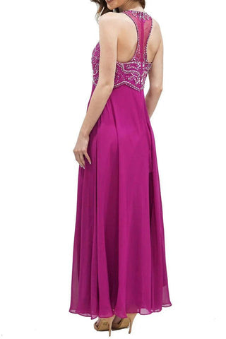 Decode Halter Neck Illusion Embellished Bodice Zipper Back Mesh Chiffon Gown - By Baano