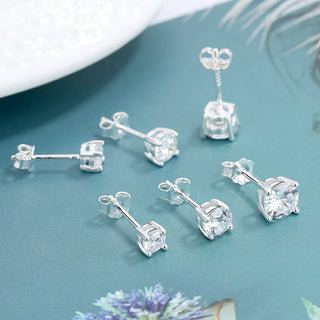 14K Gold over Sterling Silver Stud Earrings with Simulated Diamonds set of 3 (6 total pieces)