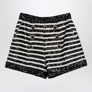Black/White Striped Shorts With Sequins