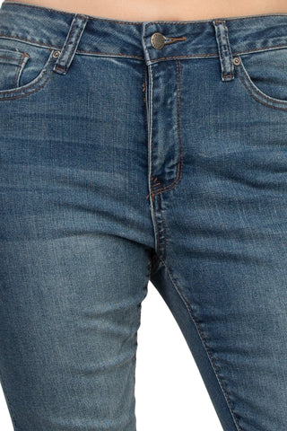 Velvet Heart Mid Waist Skinny Jeans Stretch Button & Zipper Fly Closure Denim Pants with Pockets - By Baano