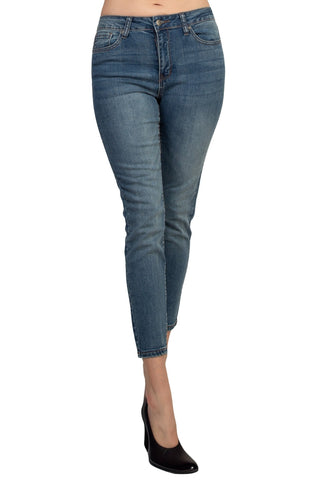 Velvet Heart Mid Waist Skinny Jeans Stretch Button & Zipper Fly Closure Denim Pants with Pockets - By Baano