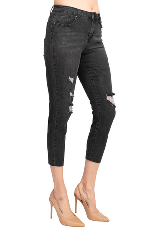Velvet Heart Mid Waist Stretch Button & Zipper Closure Denim Pants with Pockets - By Baano
