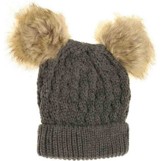 KIDS Cable Knit Double Matching Pom C.C Beanie
