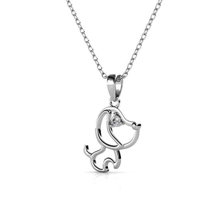 Swarovski Crystal With White And Rose-Gold Plated Dog Pendant Necklace
