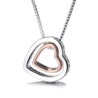 18K White and Rose Gold Two-Tone Crystal Heart Necklace Inscribed "Love You"