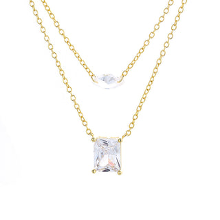 14K Gold Layered Pendant Necklace with Simulated Diamonds