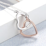 14k Rose Gold and Sterling Silver Double Heart Pendant Necklace