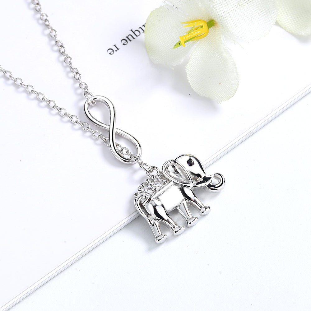 18K White Gold Infinity Elephant Lariat Pendant Necklace