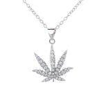 18K White Gold Leaf Hemp Necklace with crystals