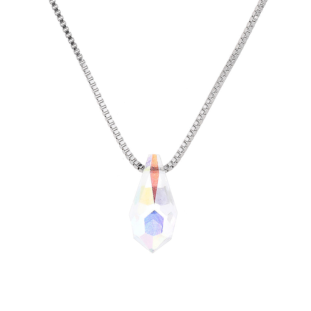 Sterling Silver Preciosa Drop Aurora Borealis Crystal Pendant Necklace