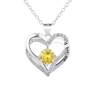 18K White Gold Birthstone "I Love you" Pendant Necklaces