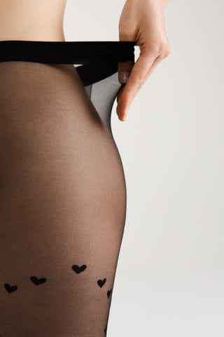 Fantasy Tights Conte Dolce Vita - Hearts With Lace-Up Imitation - By Baano