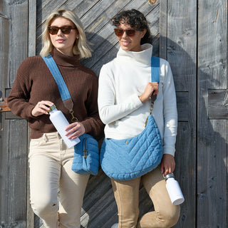 Denim HydroBag® with Antique Brass and Denim overlaid Vegan Leather Strap