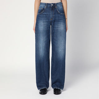 Wide-leg Pop Blue Jeans With Washed Effect - By Baano