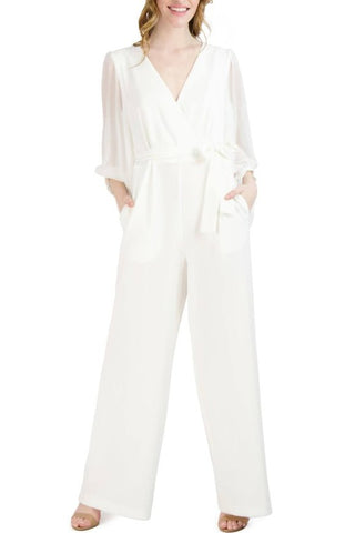 Donna Ricco Surplice - Neck Balloon - Sleeve Jumpsuit - Glamourous Grace