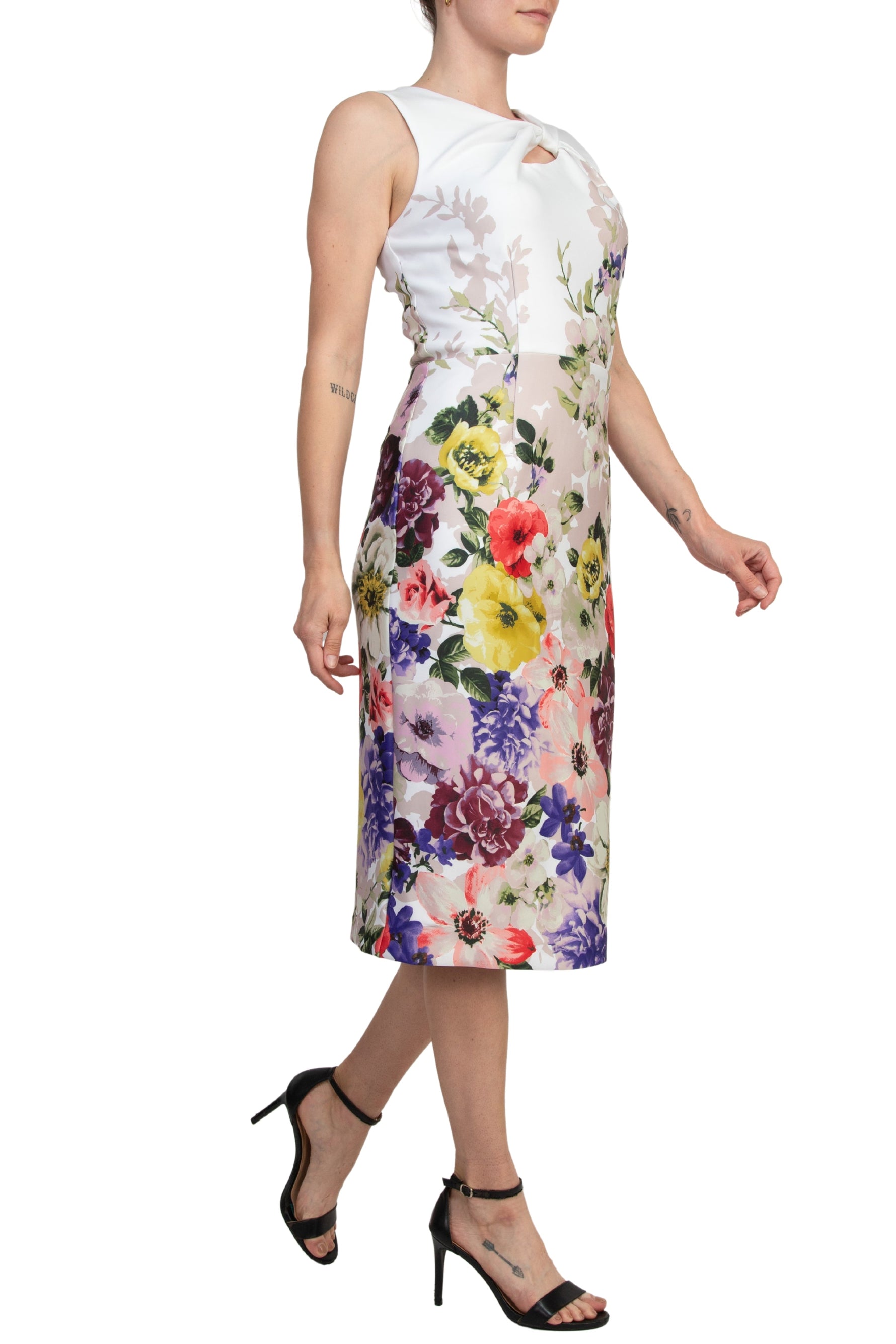 Donna Ricco Asymmetric Twist-Neck Sleeveless Zip Closure Scuba Sheath Dress