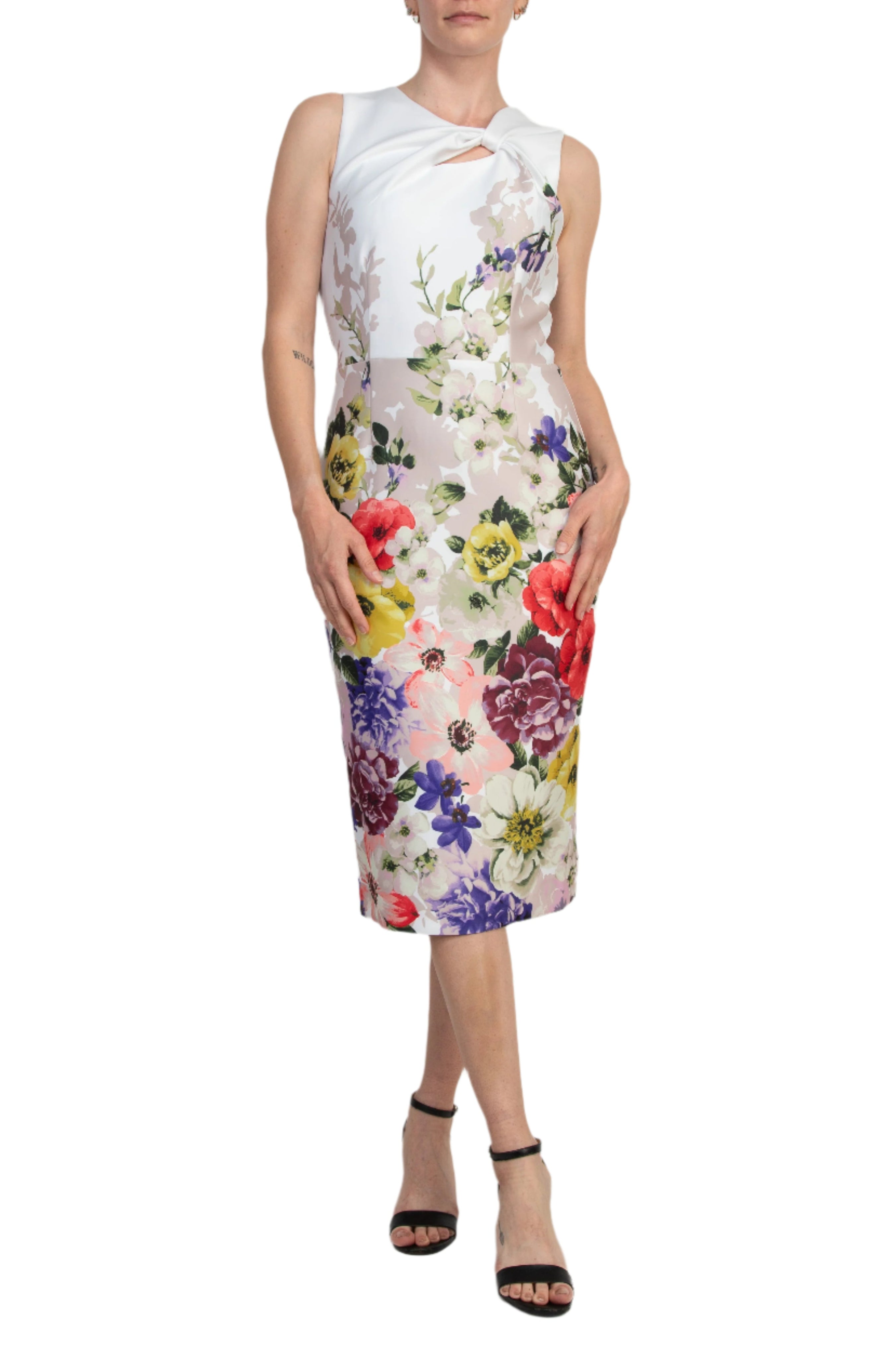 Donna Ricco Asymmetric Twist-Neck Sleeveless Zip Closure Scuba Sheath Dress