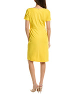 Donna Ricco Asymmetrical Neckline Hook-And-Eye Zipper Closure Pleated Split Hem Knee-Length Dress