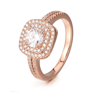 18k Rose Gold Halo Engagement Ring With Genuine Crystals