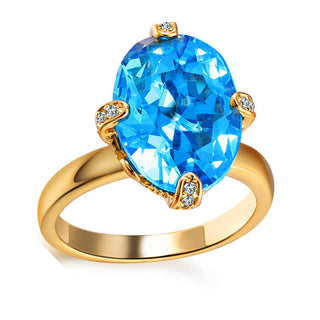 18k Yellow Gold 4 Prong Ring Oval Blue Topaz Ring