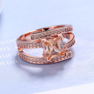 18 Kt Rose Gold Plated Champagne Cubic Zirconia Cocktail Ring