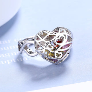 Sterling Silver Caged Floating Heart Ring Made with Swarovski Crystal