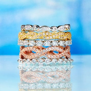 14K Gold Five-Piece Stack Pavé Band Set with Crystals