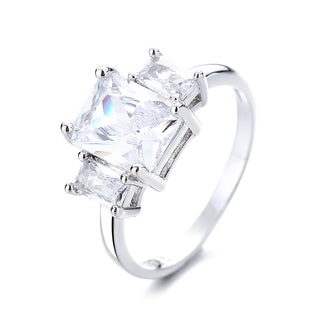 Sterling Silver Emerald Cut Engagement Ring with Swarovski crystals