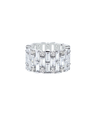 14k White Gold Baguette and Brilliant Cut Crystal Eternity Band Ring