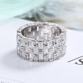 14k White Gold Baguette and Brilliant Cut Crystal Eternity Band Ring