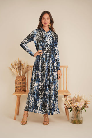 Printed Pleated Wrap Dress - By Baano