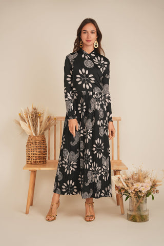 Printed Pleated Wrap Dress - By Baano