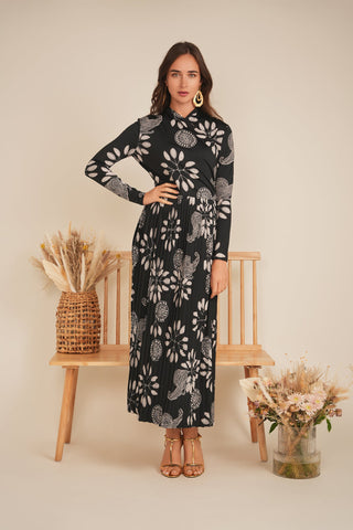 Printed Pleated Wrap Dress - By Baano