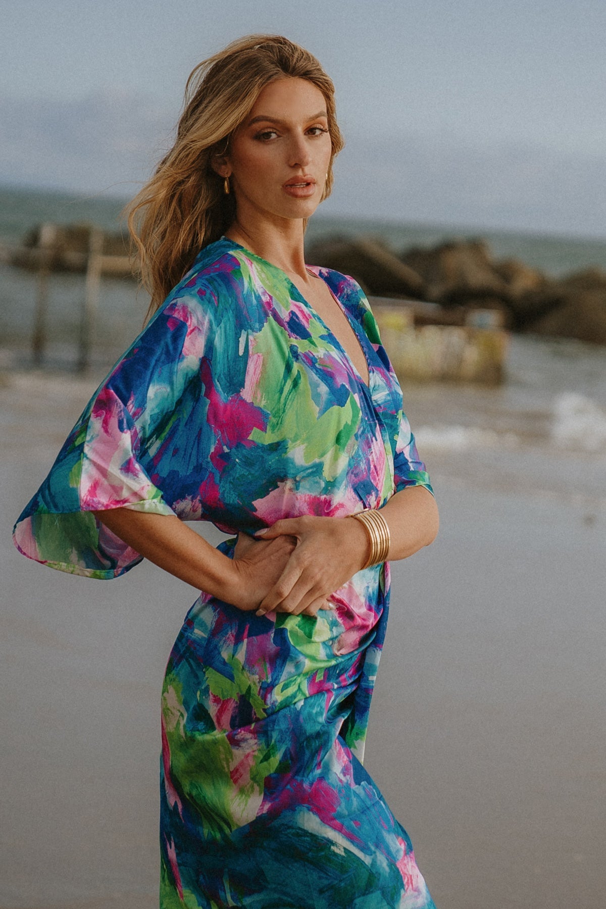 ON THE HORIZON WOVEN SATIN MIDI DRESS - By Baano